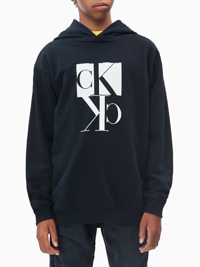 Calvin Klein Ruhák HU311325 | Calvin Klein Organic Cotton Logo Fiu Kapucnis Pulóver Fekete